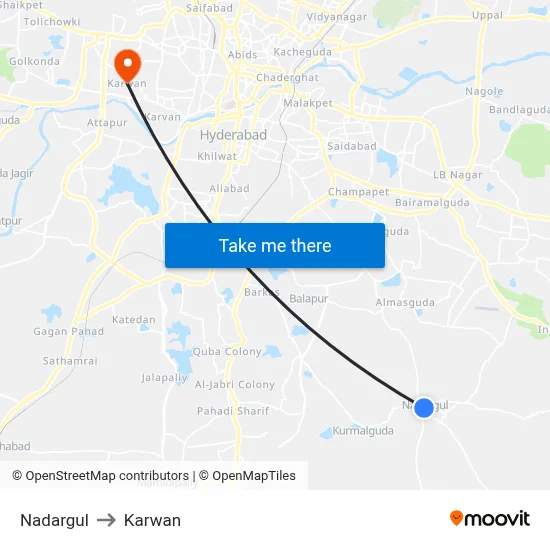 Nadargul to Karwan map