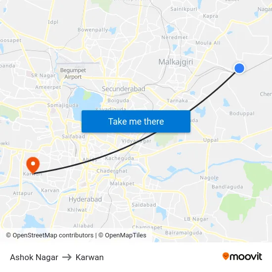Ashok Nagar to Karwan map