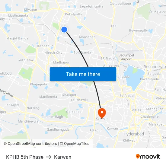 KPHB 5th Phase to Karwan map