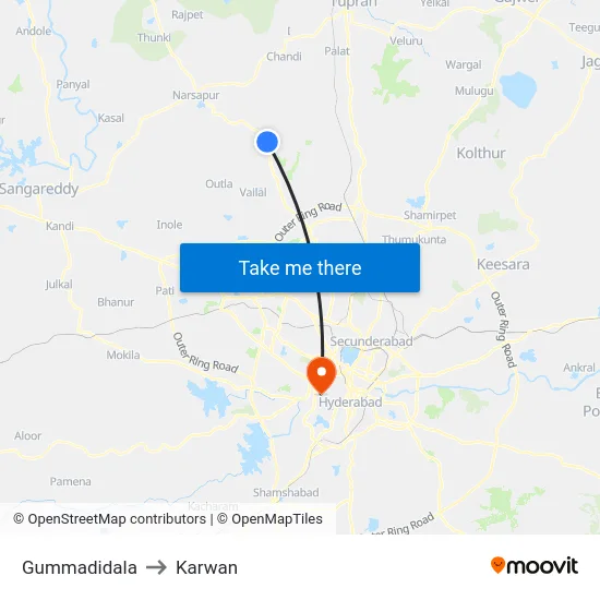 Gummadidala to Karwan map