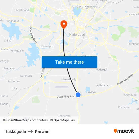 Tukkuguda to Karwan map