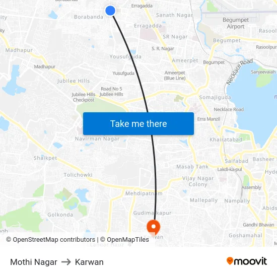 Mothi Nagar to Karwan map