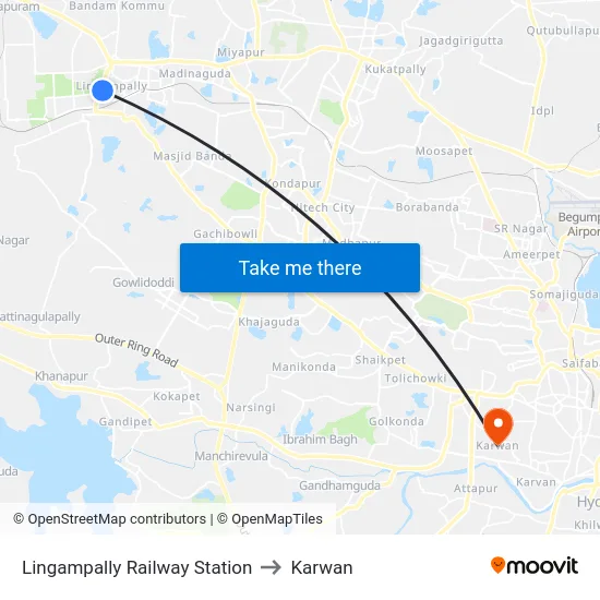 Lingampally Railway Station to Karwan map