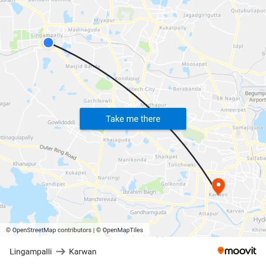 Lingampalli to Karwan map