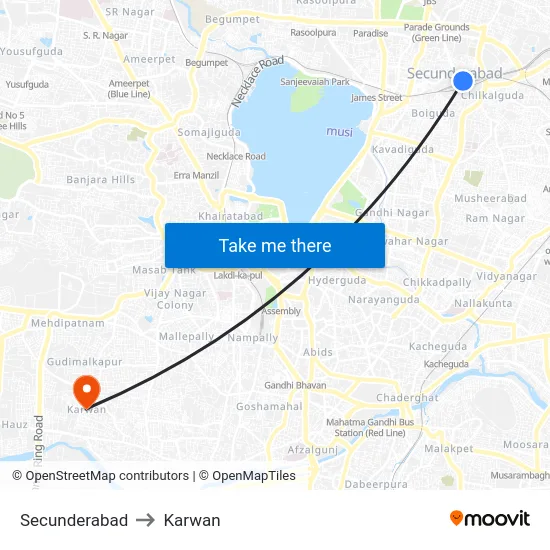 Secunderabad to Karwan map