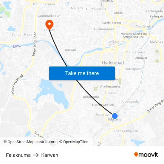 Falaknuma to Karwan map