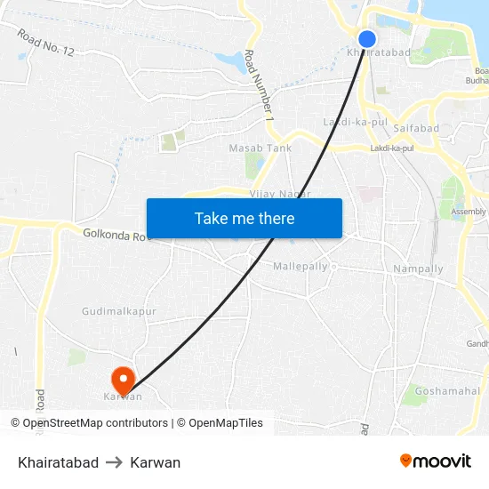 Khairatabad to Karwan map