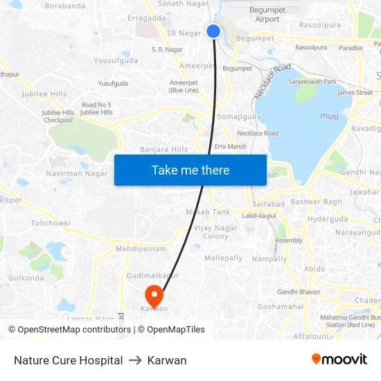 Nature Cure Hospital to Karwan map