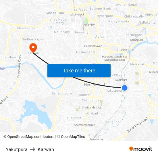Yakutpura to Karwan map
