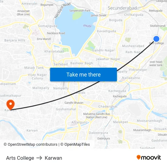 Arts College to Karwan map