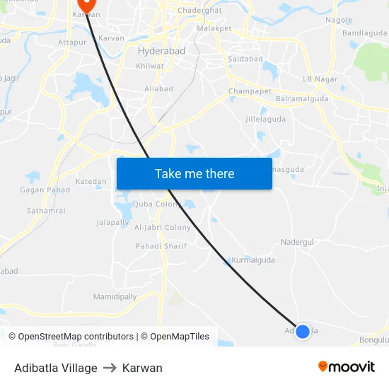 Adibatla Village to Karwan map