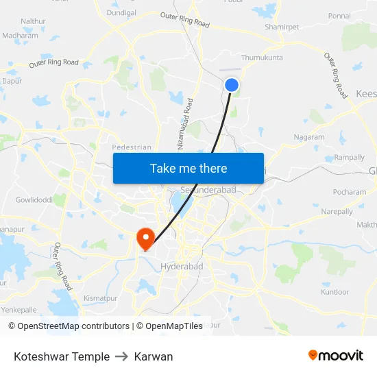 Koteshwar Temple to Karwan map