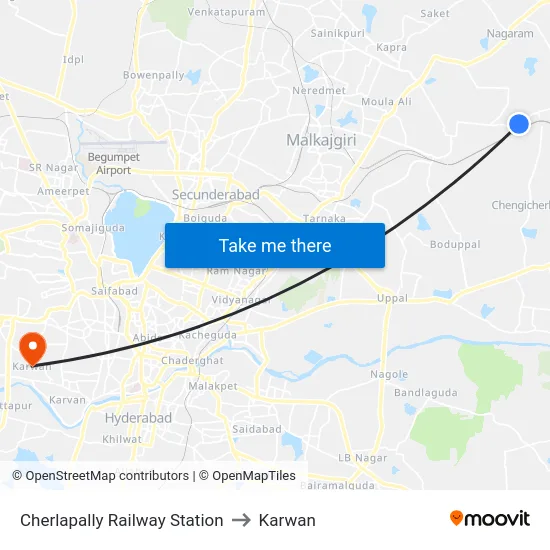 Cherlapally Railway Station to Karwan map