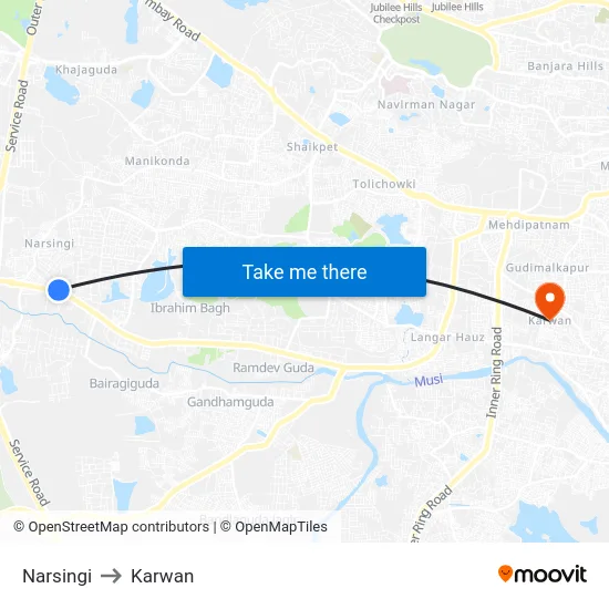 Narsingi to Karwan map