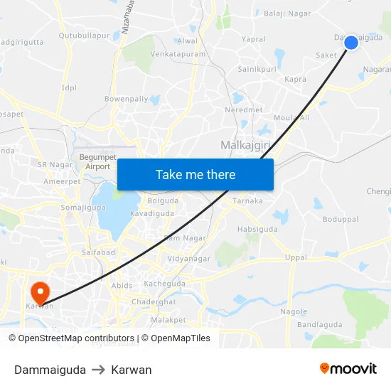 Dammaiguda to Karwan map