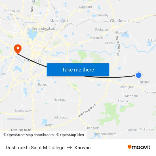 Deshmukhi Saint M.College to Karwan map