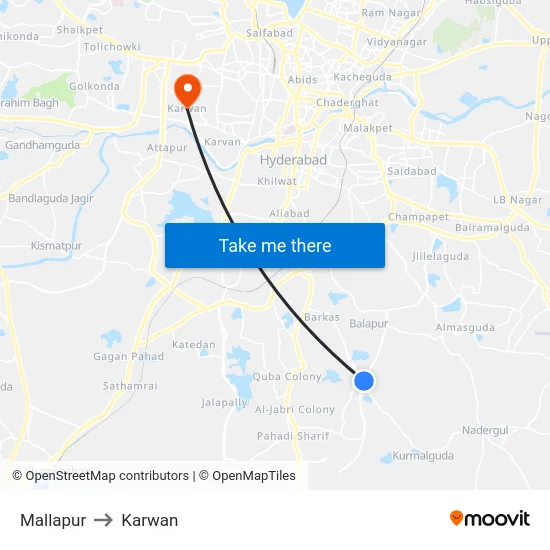 Mallapur to Karwan map
