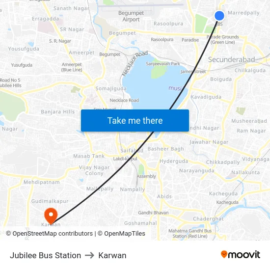 Jubilee Bus Station to Karwan map