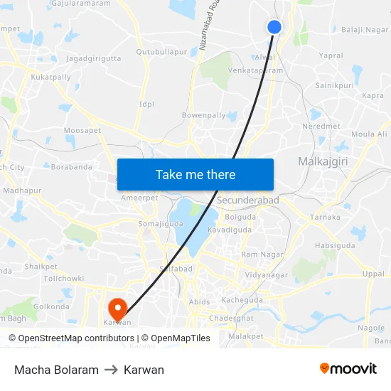 Macha Bolaram to Karwan map