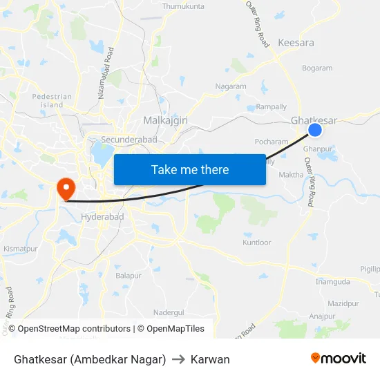Ghatkesar (Ambedkar Nagar) to Karwan map