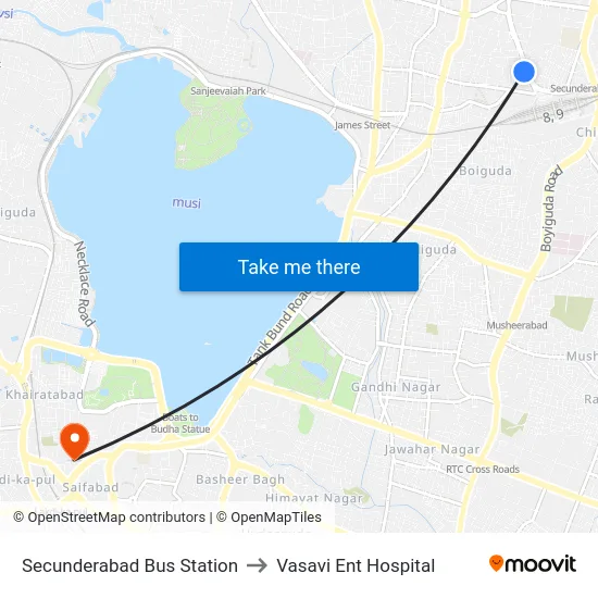 Secunderabad Bus Station to Vasavi Ent Hospital map