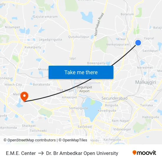 E.M.E. Center to Dr. Br Ambedkar Open University map