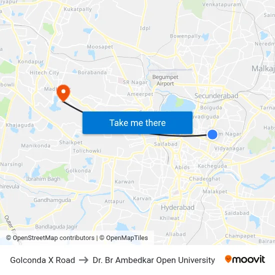 Golconda X Road to Dr. Br Ambedkar Open University map