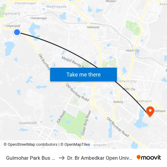 Gulmohar Park Bus Stop to Dr. Br Ambedkar Open University map