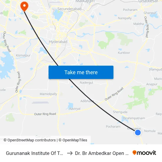 Gurunanak Institute Of Technology to Dr. Br Ambedkar Open University map