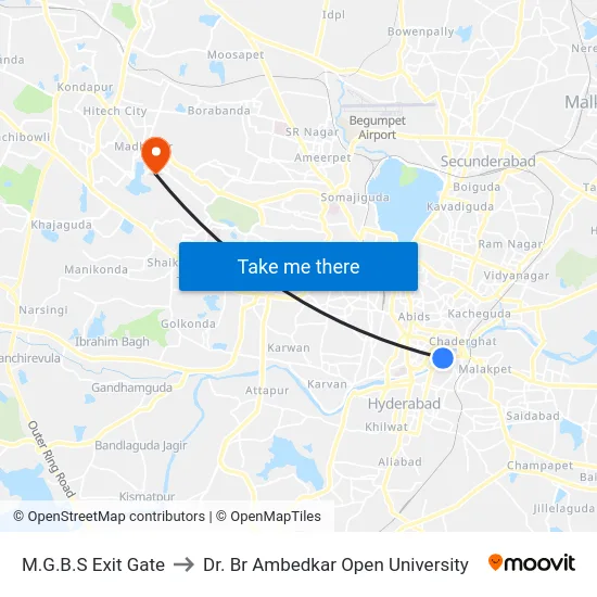 M.G.B.S Exit Gate to Dr. Br Ambedkar Open University map