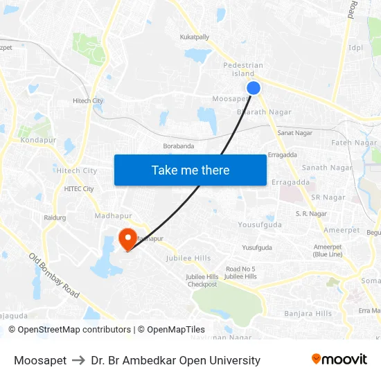 Moosapet to Dr. Br Ambedkar Open University map