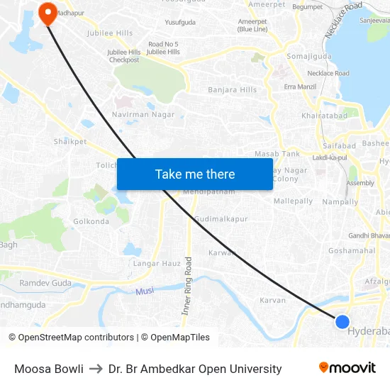 Moosa Bowli to Dr. Br Ambedkar Open University map