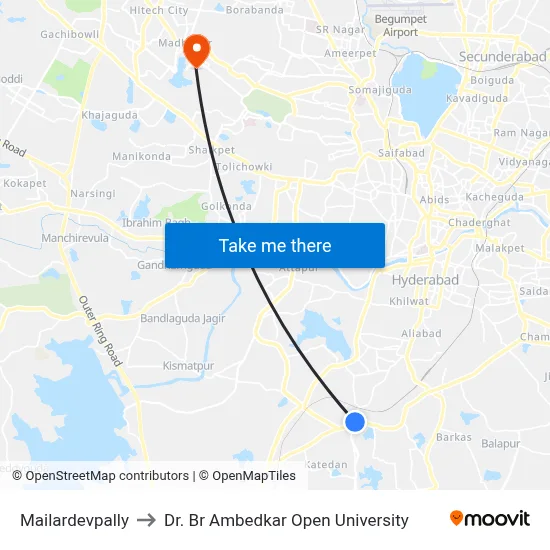 Mailardevpally to Dr. Br Ambedkar Open University map