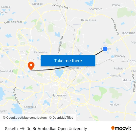 Saketh to Dr. Br Ambedkar Open University map