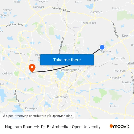 Nagaram Road to Dr. Br Ambedkar Open University map