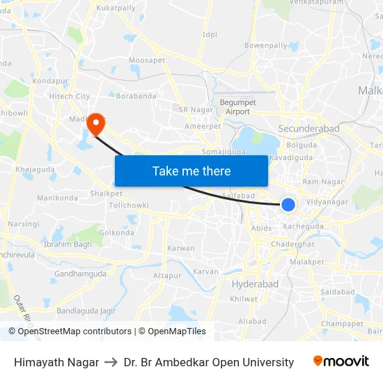 Himayath Nagar to Dr. Br Ambedkar Open University map