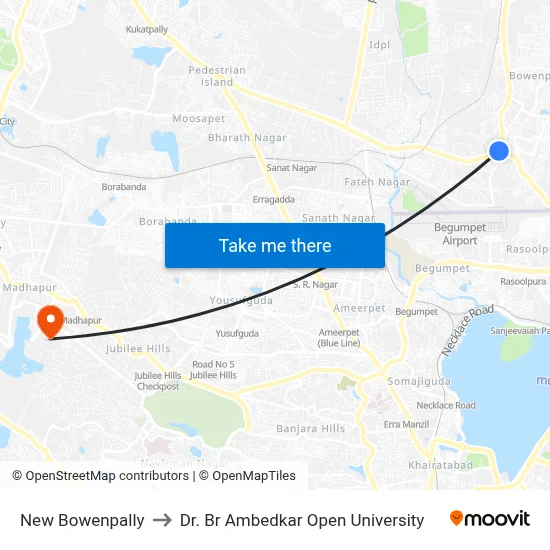 New Bowenpally to Dr. Br Ambedkar Open University map
