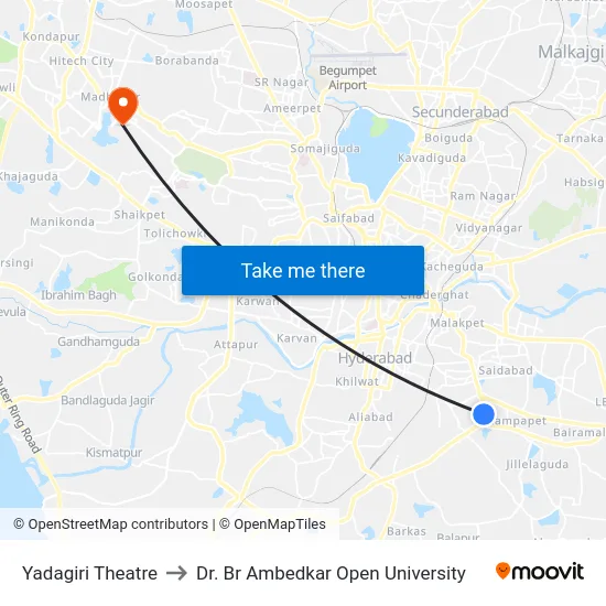 Yadagiri Theatre to Dr. Br Ambedkar Open University map