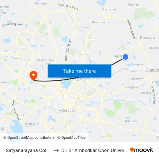 Satyanarayana Colony to Dr. Br Ambedkar Open University map