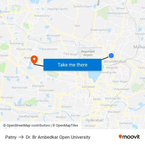 Patny to Dr. Br Ambedkar Open University map