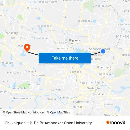 Chilkalguda to Dr. Br Ambedkar Open University map