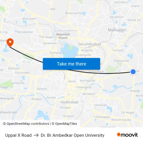 Uppal X Road to Dr. Br Ambedkar Open University map