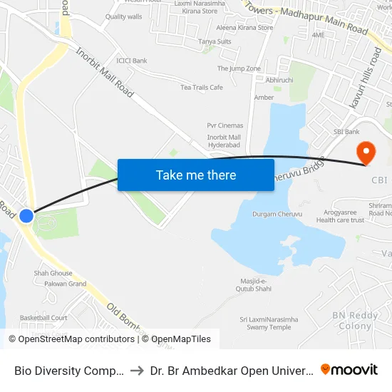 Bio Diversity Complex to Dr. Br Ambedkar Open University map