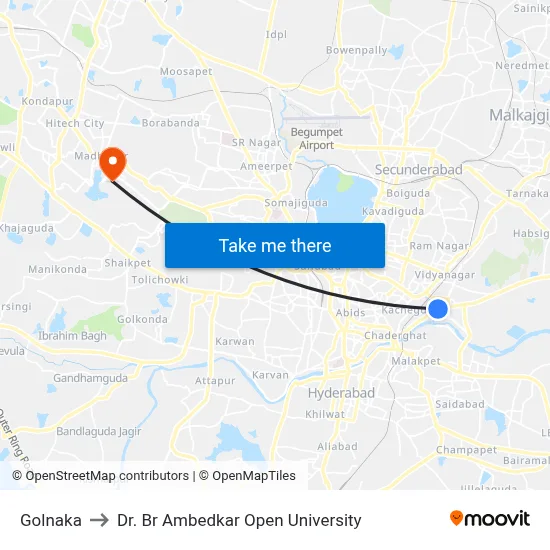 Golnaka to Dr. Br Ambedkar Open University map