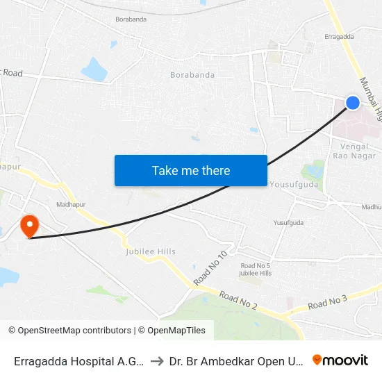 Erragadda Hospital A.G.Colony to Dr. Br Ambedkar Open University map