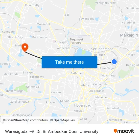 Warasiguda to Dr. Br Ambedkar Open University map