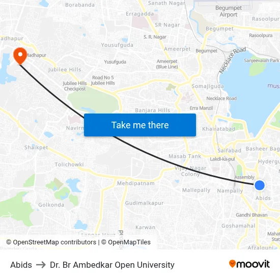 Abids to Dr. Br Ambedkar Open University map