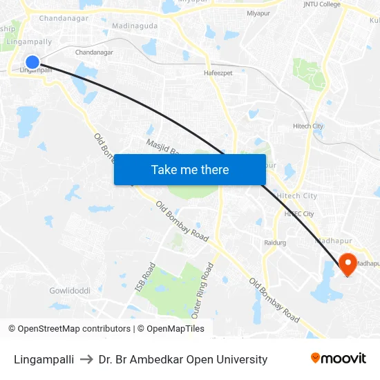 Lingampalli to Dr. Br Ambedkar Open University map