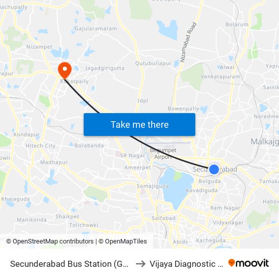 Secunderabad Bus Station (Gurudwara) to Vijaya Diagnostic Centre map