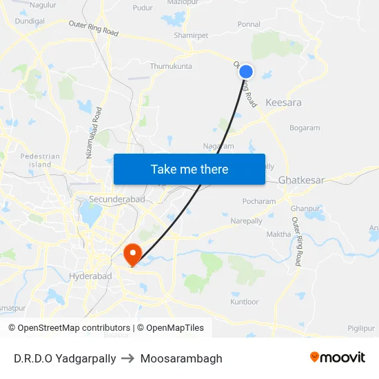 D.R.D.O Yadgarpally to Moosarambagh map